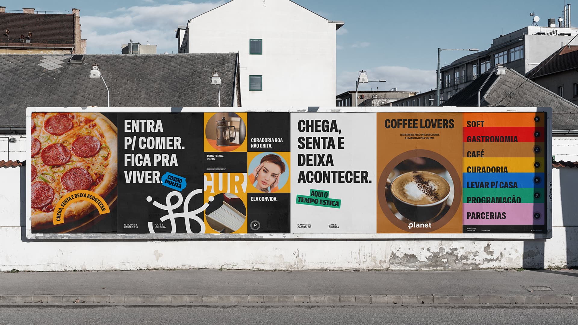 Peças de campanha da Planet aplicadas em um muro