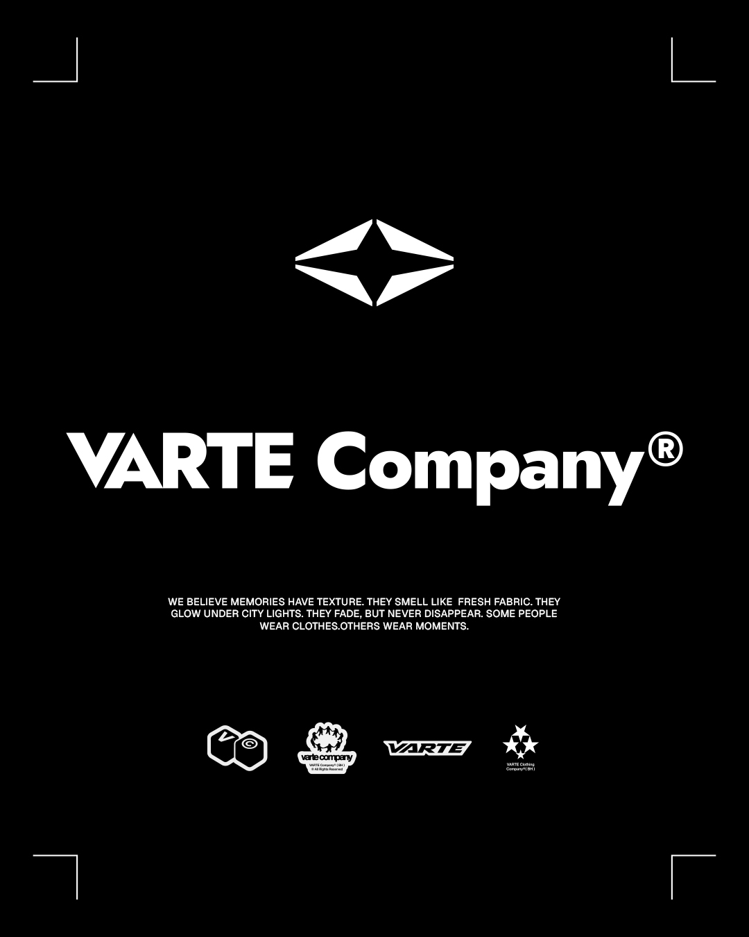 Logotipo, símbolo e assinaturas da Varte sobre fundo preto