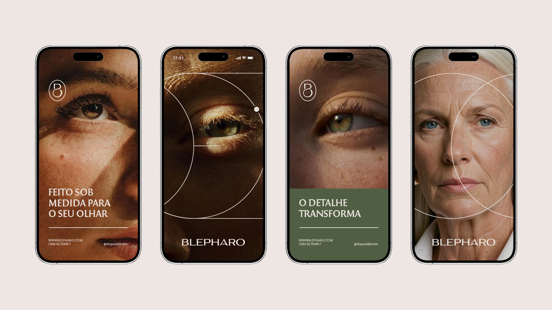 Peças digitais da Blepharo em telas de celular