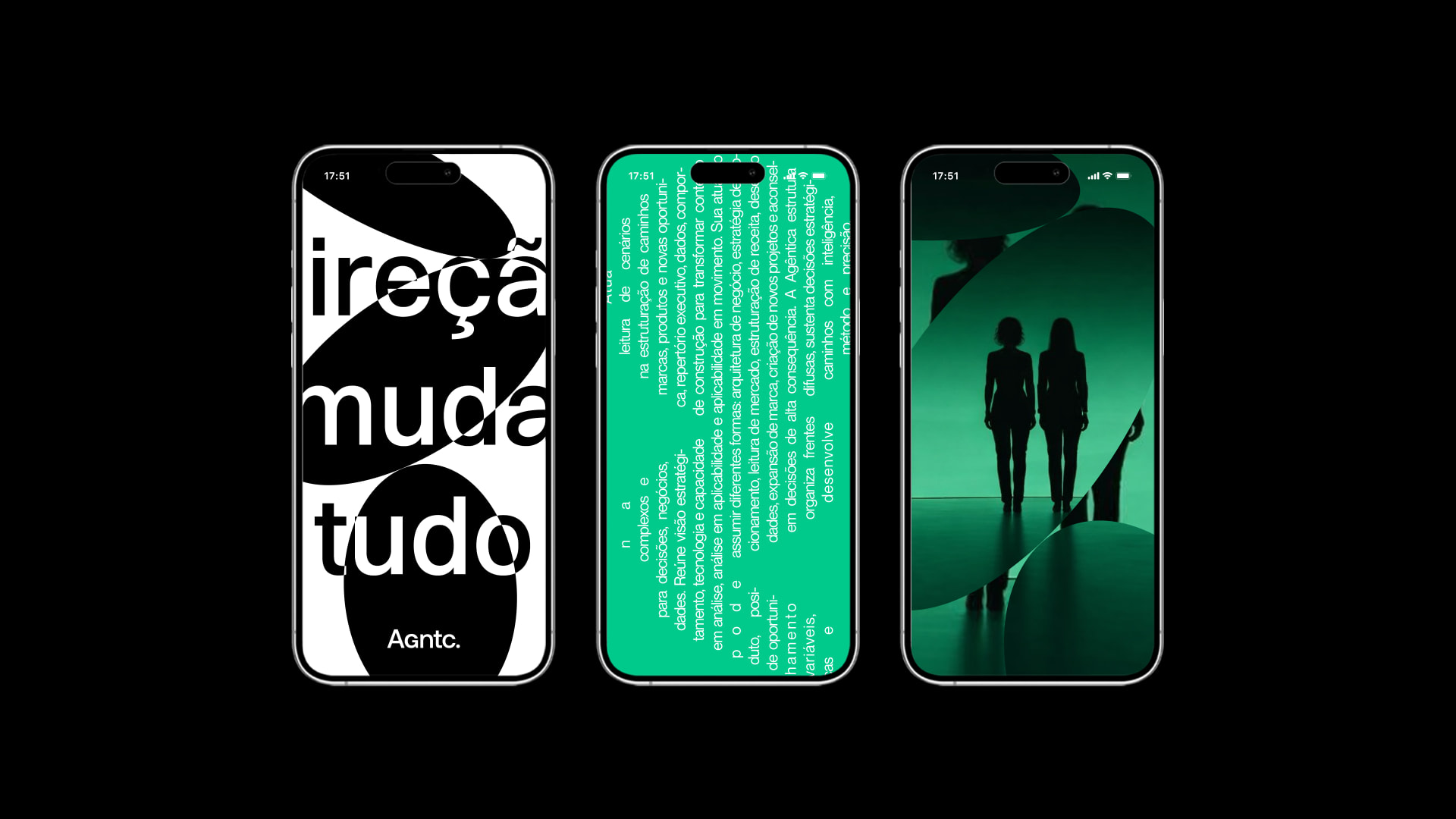 Peças digitais da Agêntica em celulares