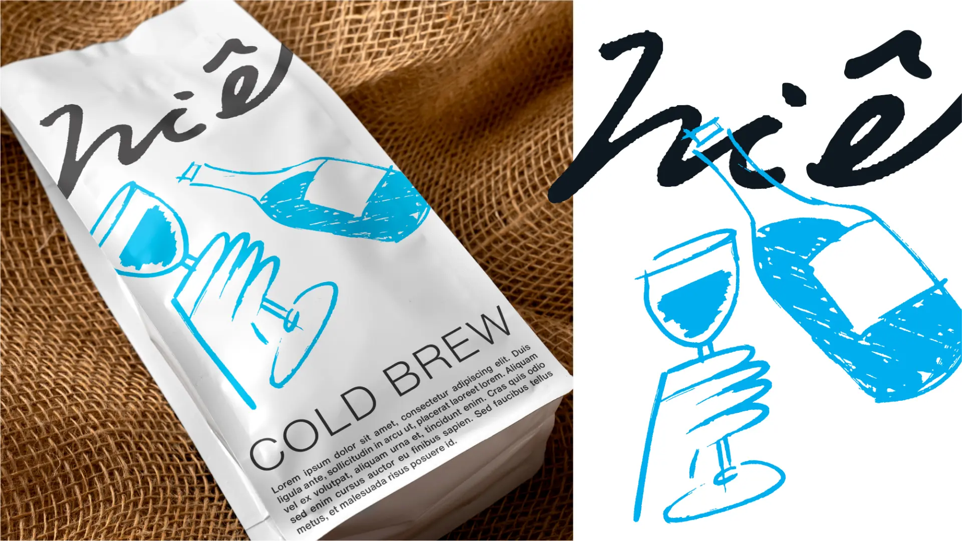 Embalagem de cold brew com a identidade do Niê